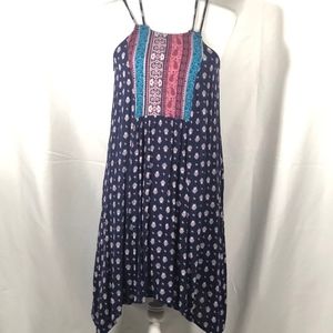 Boho Crisscross Strap Navy Patterned Dress
